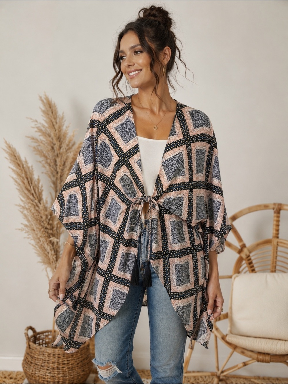 Easel bohemian-style kimono cardigan duster Medium